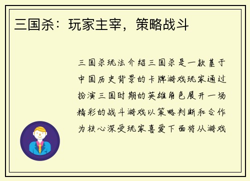 三国杀:玩家主宰,策略战斗