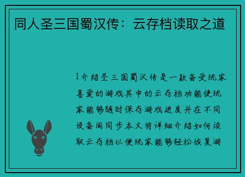 同人圣三国蜀汉传：云存档读取之道